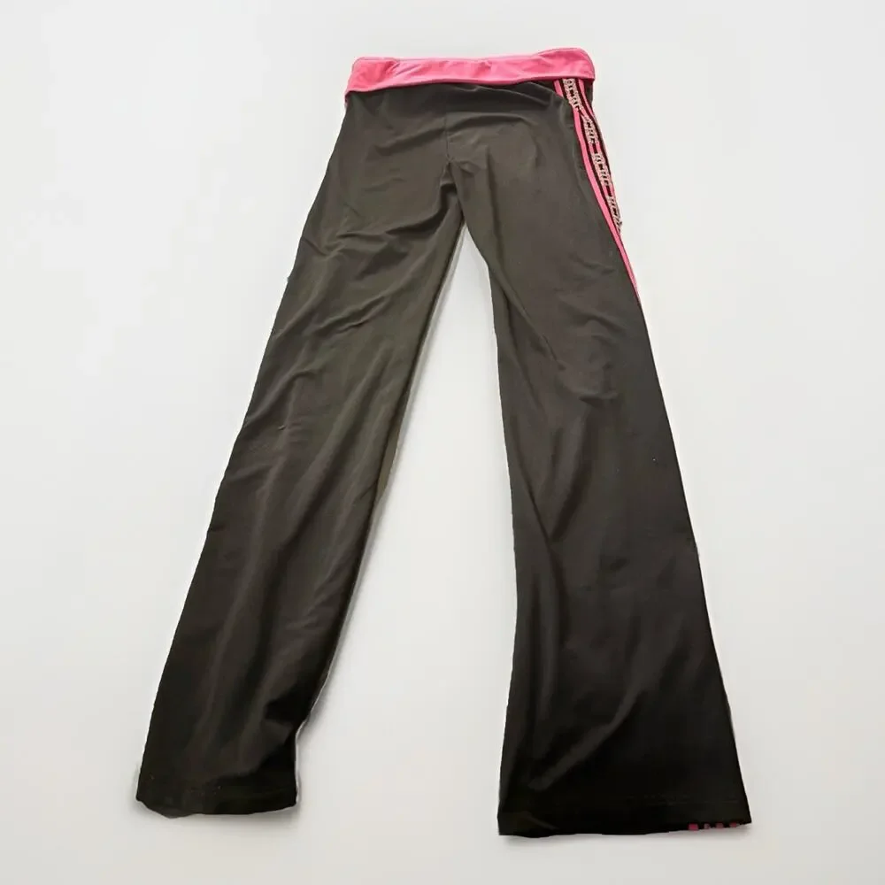 Y2K BCBG Maxazria Foldover Yoga Pants With Glitter Logo, Black & Pink Vintsge M